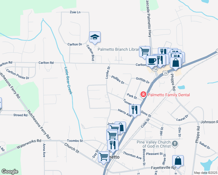 map of restaurants, bars, coffee shops, grocery stores, and more near 532 Locke Street in Palmetto