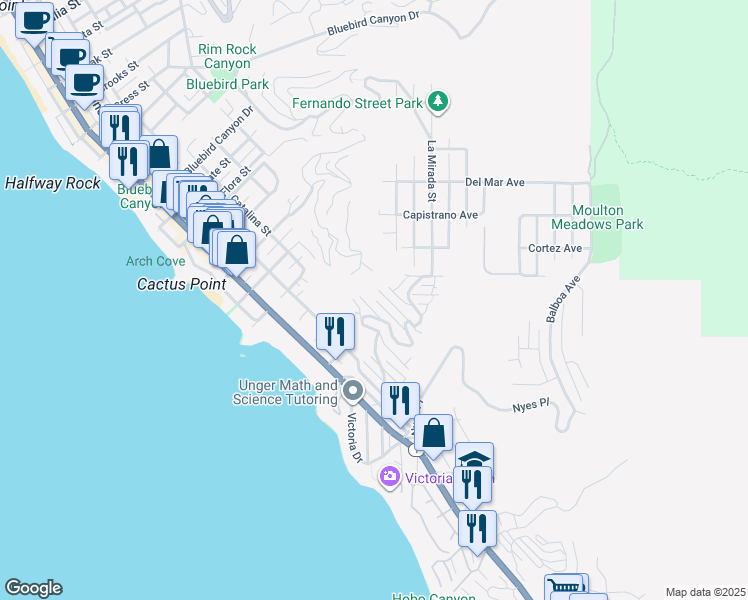 map of restaurants, bars, coffee shops, grocery stores, and more near 2483 Kilo Way in Laguna Beach