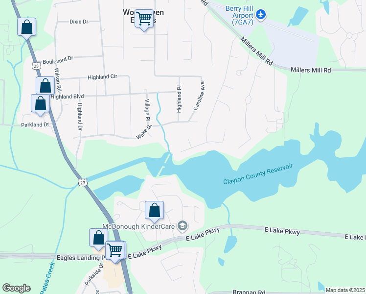 map of restaurants, bars, coffee shops, grocery stores, and more near 53 Contour Drive in Stockbridge