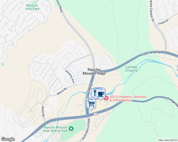 map of restaurants, bars, coffee shops, grocery stores, and more near 18 Zabila in Ladera Ranch