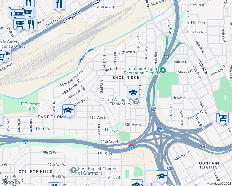 map of restaurants, bars, coffee shops, grocery stores, and more near 1331 2nd Street North in Birmingham
