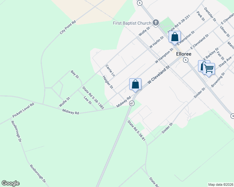 map of restaurants, bars, coffee shops, grocery stores, and more near 306 Haigler Street in Elloree
