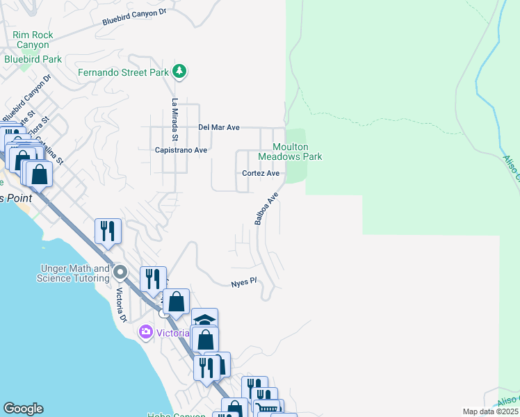 map of restaurants, bars, coffee shops, grocery stores, and more near 775 Balboa Avenue in Laguna Beach