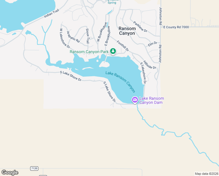 map of restaurants, bars, coffee shops, grocery stores, and more near 4-18 S Lake Shore Dr in Ransom Canyon