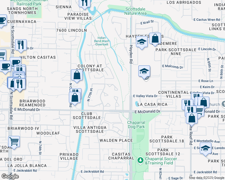 map of restaurants, bars, coffee shops, grocery stores, and more near 7821 East Keim Drive in Scottsdale