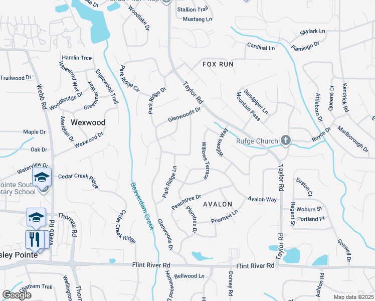 map of restaurants, bars, coffee shops, grocery stores, and more near 8373 Glenwoods Terrace in Riverdale