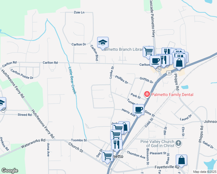 map of restaurants, bars, coffee shops, grocery stores, and more near 532 Locke Street in Palmetto