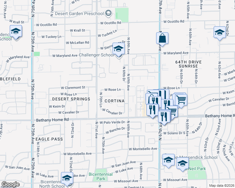 map of restaurants, bars, coffee shops, grocery stores, and more near 6996 W Peck Dr in Glendale