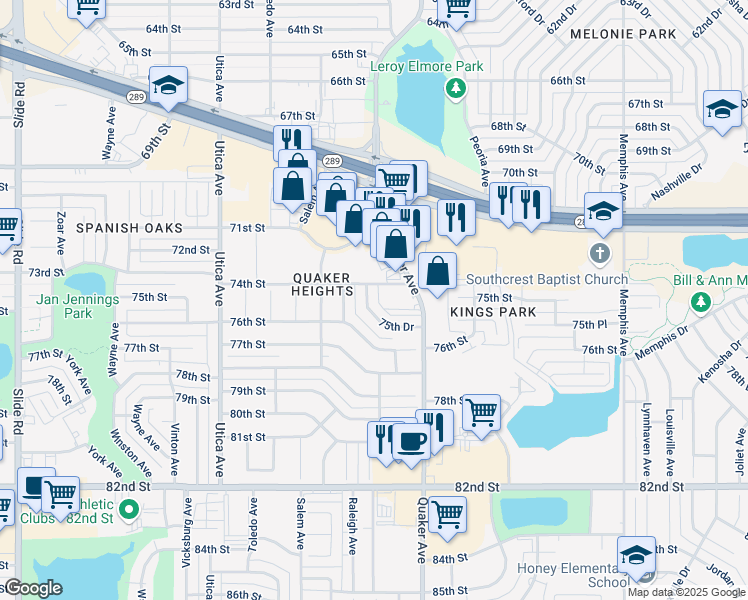 map of restaurants, bars, coffee shops, grocery stores, and more near 4422 75th Drive in Lubbock