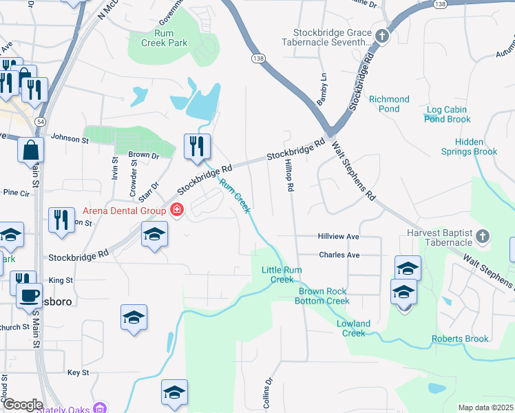 map of restaurants, bars, coffee shops, grocery stores, and more near 8412 Carlington Lane in Jonesboro