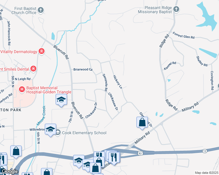 map of restaurants, bars, coffee shops, grocery stores, and more near 1808 Seminole Road in Columbus