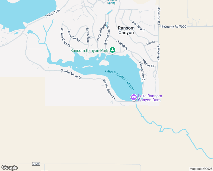 map of restaurants, bars, coffee shops, grocery stores, and more near 18 S Lake Shore Dr in Ransom Canyon