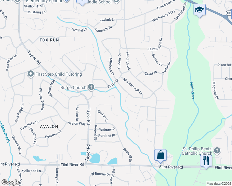 map of restaurants, bars, coffee shops, grocery stores, and more near 120 Libby Lane in Jonesboro