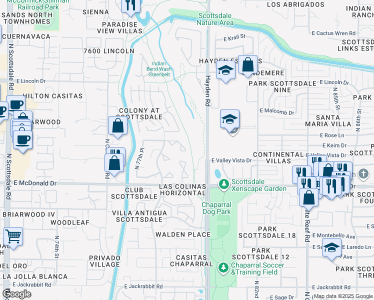 map of restaurants, bars, coffee shops, grocery stores, and more near 7925 East Keim Drive in Scottsdale