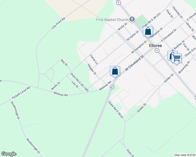 map of restaurants, bars, coffee shops, grocery stores, and more near 306 Haigler Street in Elloree