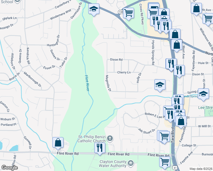map of restaurants, bars, coffee shops, grocery stores, and more near 8349 Magnolia Drive in Jonesboro