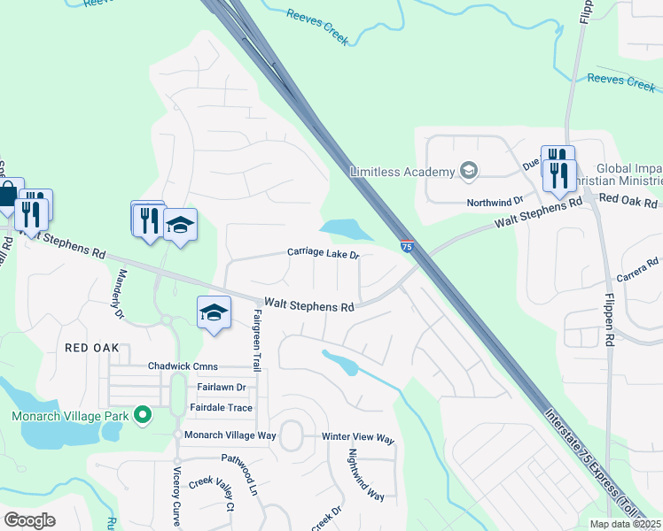 map of restaurants, bars, coffee shops, grocery stores, and more near 804 Bridle Cove in Stockbridge
