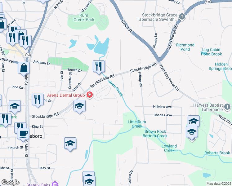 map of restaurants, bars, coffee shops, grocery stores, and more near 8364 Douglass Trail in Jonesboro