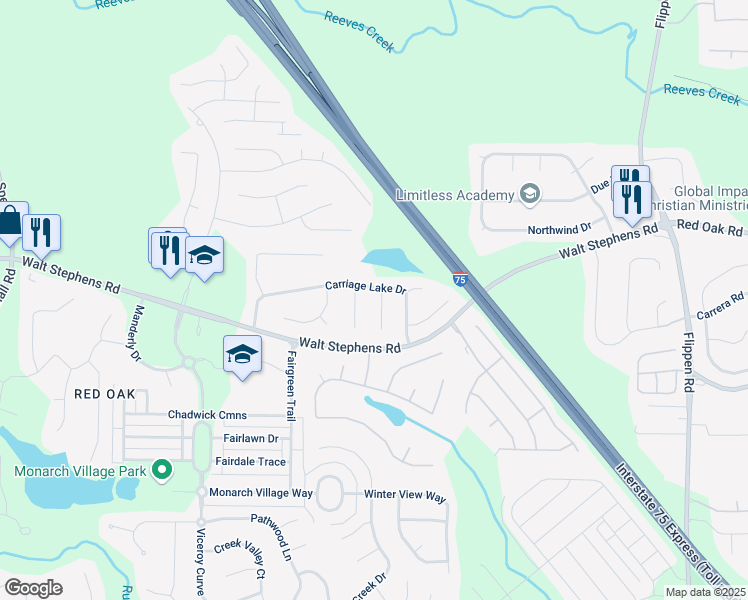 map of restaurants, bars, coffee shops, grocery stores, and more near 804 Bridle Cove in Stockbridge