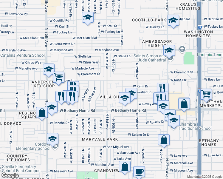 map of restaurants, bars, coffee shops, grocery stores, and more near 6137 North 31st Avenue in Phoenix