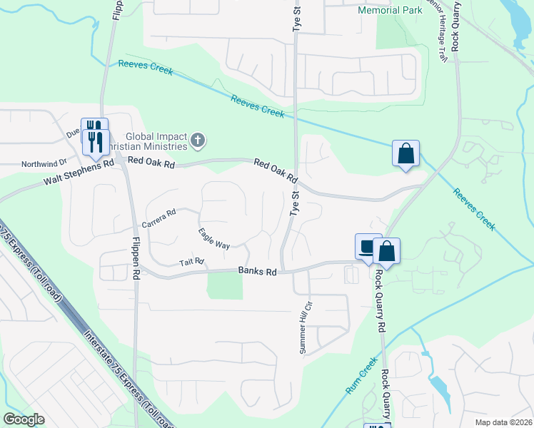 map of restaurants, bars, coffee shops, grocery stores, and more near 300 Eagle Way in Stockbridge