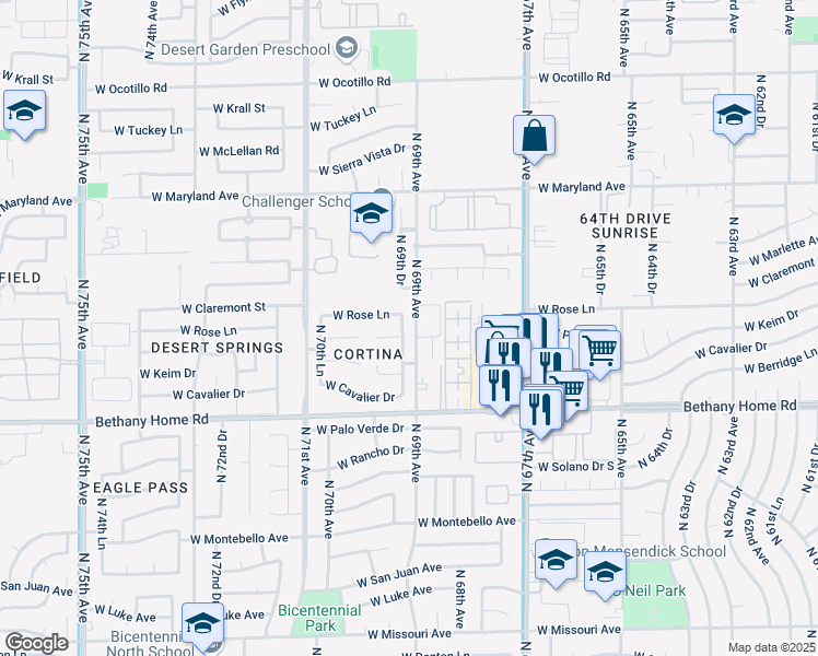 map of restaurants, bars, coffee shops, grocery stores, and more near 6259 North 69th Drive in Glendale