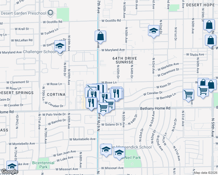 map of restaurants, bars, coffee shops, grocery stores, and more near 6602 West Peck Drive in Glendale
