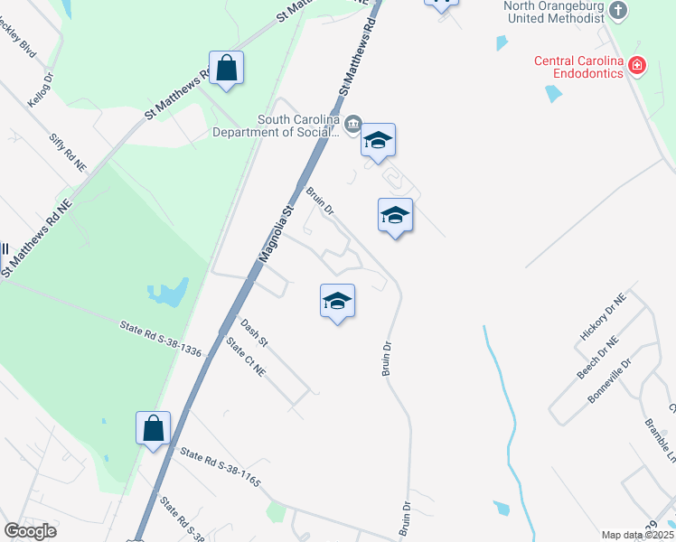 map of restaurants, bars, coffee shops, grocery stores, and more near 212 Presidential Drive in Orangeburg