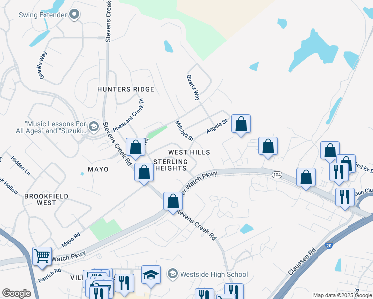 map of restaurants, bars, coffee shops, grocery stores, and more near 3019 Silverwood Drive in Augusta