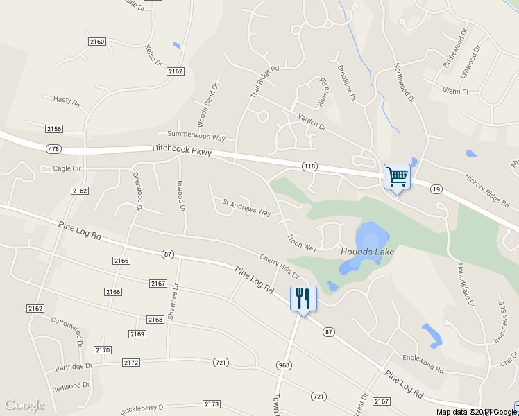 map of restaurants, bars, coffee shops, grocery stores, and more near 2 Turnberry Court North in Aiken