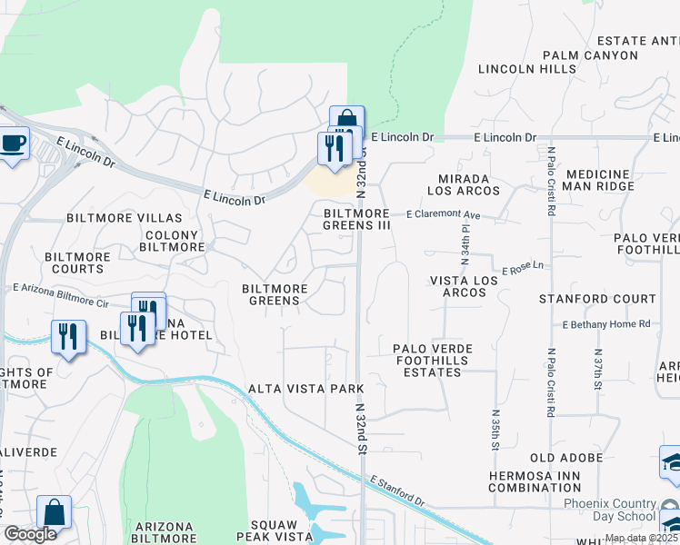 map of restaurants, bars, coffee shops, grocery stores, and more near 6148 North 31st Court in Phoenix