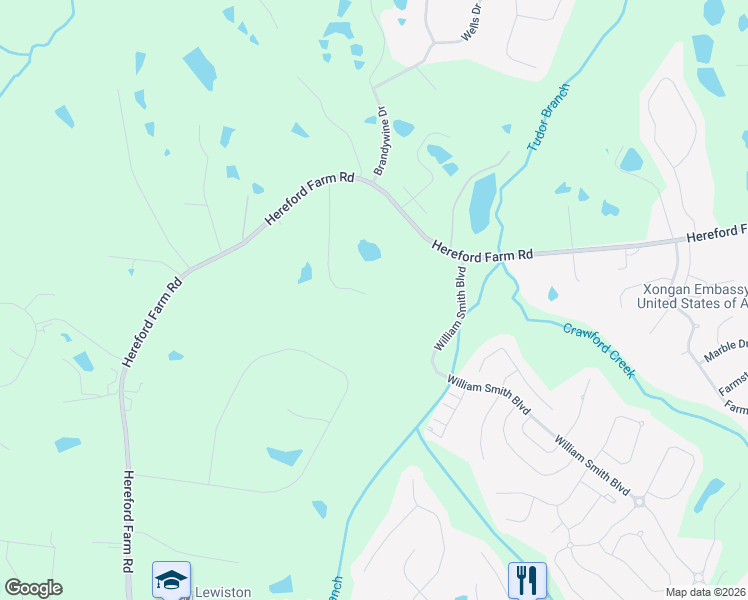 map of restaurants, bars, coffee shops, grocery stores, and more near 5130 Hereford Farm Road in Evans