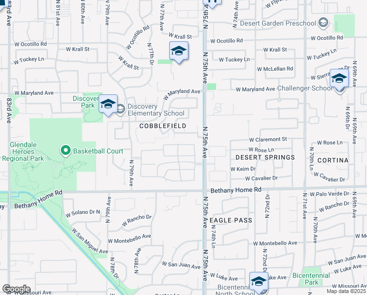 map of restaurants, bars, coffee shops, grocery stores, and more near 7575 West Peck Drive in Glendale