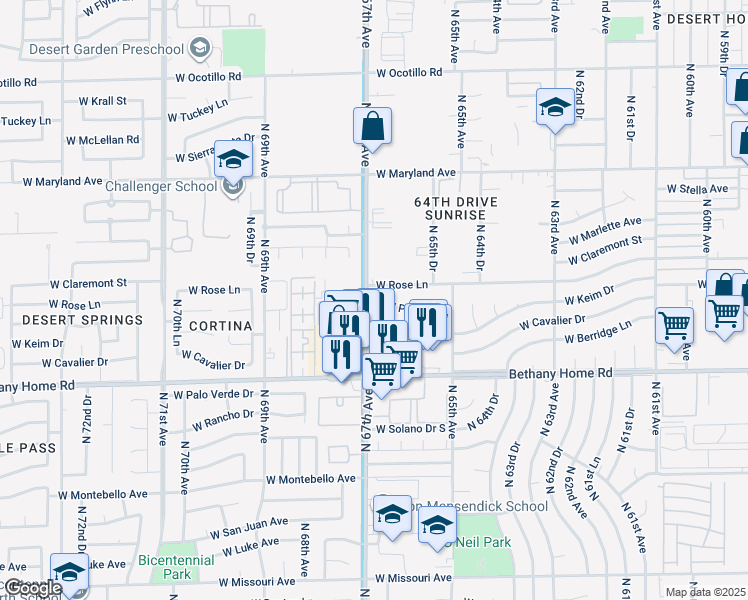 map of restaurants, bars, coffee shops, grocery stores, and more near 6632 West Peck Drive in Glendale