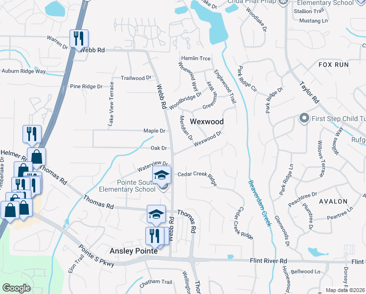 map of restaurants, bars, coffee shops, grocery stores, and more near 579 Wexwood Drive in Riverdale