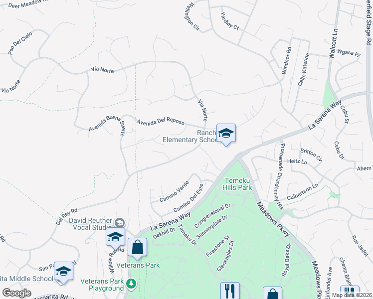 map of restaurants, bars, coffee shops, grocery stores, and more near 31158 Del Rey Road in Temecula