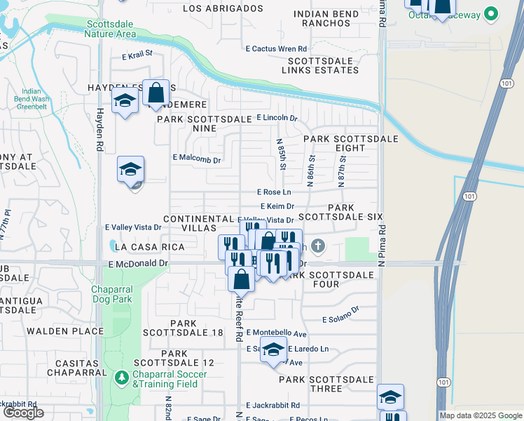 map of restaurants, bars, coffee shops, grocery stores, and more near 8437 East Keim Drive in Scottsdale