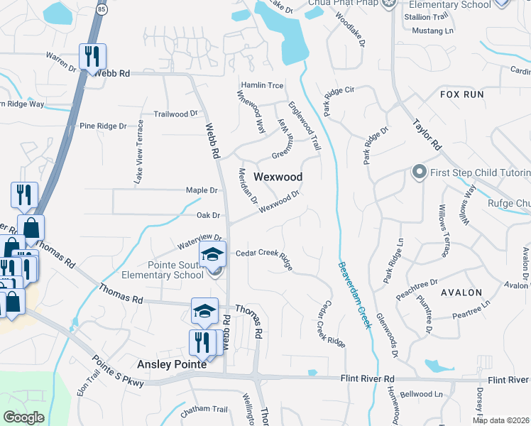 map of restaurants, bars, coffee shops, grocery stores, and more near 530 Wexwood Drive in Riverdale