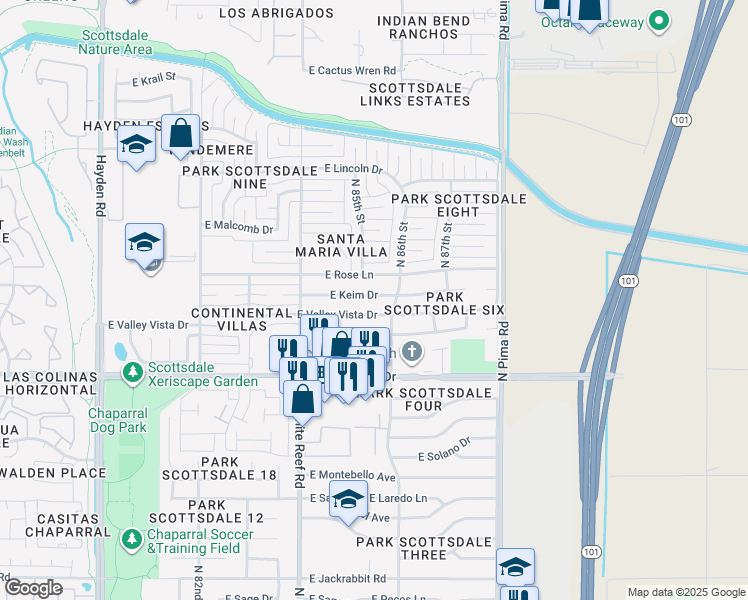 map of restaurants, bars, coffee shops, grocery stores, and more near 8531 East Keim Drive in Scottsdale