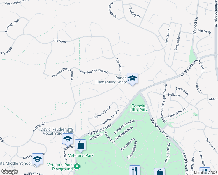 map of restaurants, bars, coffee shops, grocery stores, and more near 31158 Del Rey Road in Temecula