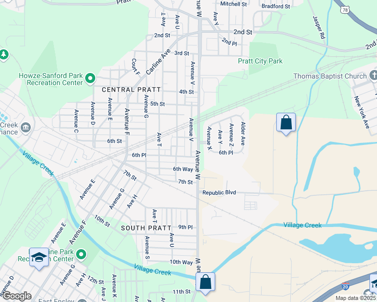 map of restaurants, bars, coffee shops, grocery stores, and more near 624 Avenue V in Birmingham