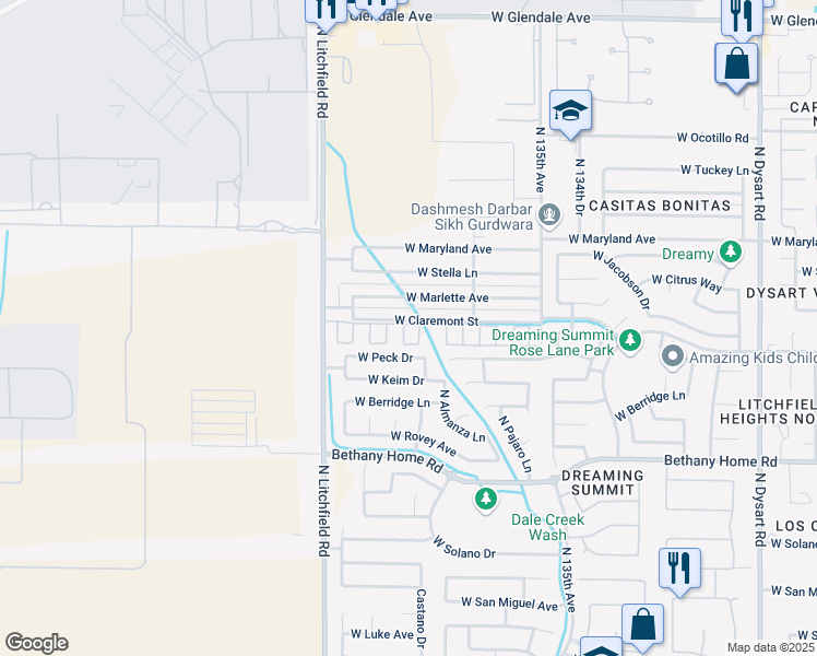 map of restaurants, bars, coffee shops, grocery stores, and more near 6227 North Litchfield Road in Litchfield Park