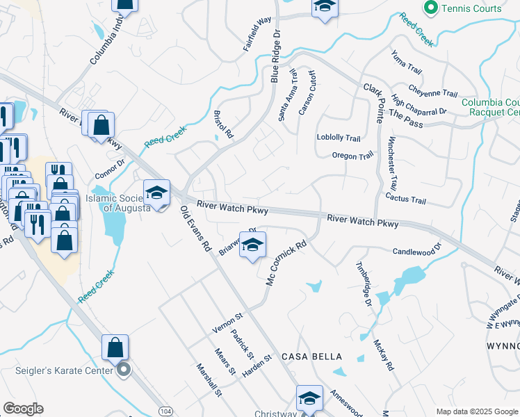 map of restaurants, bars, coffee shops, grocery stores, and more near 4087 Old Petersburg Road in Martinez