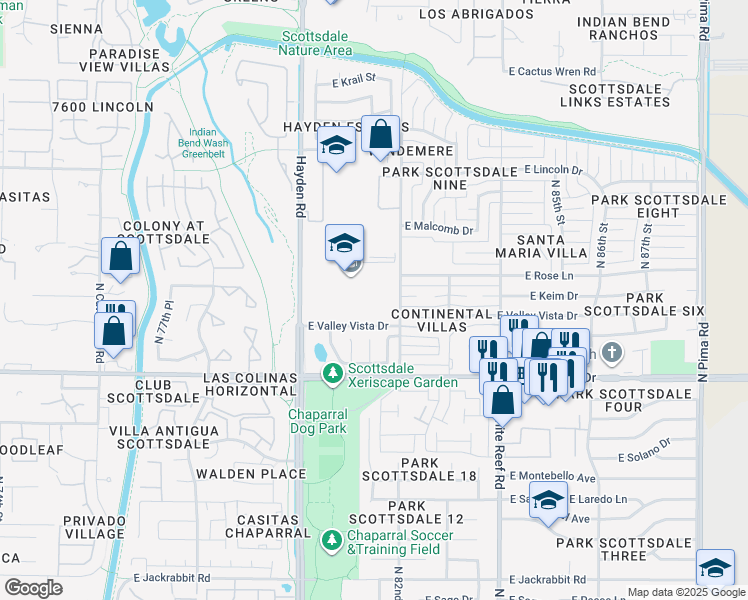 map of restaurants, bars, coffee shops, grocery stores, and more near 6250 North 82nd Street in Scottsdale