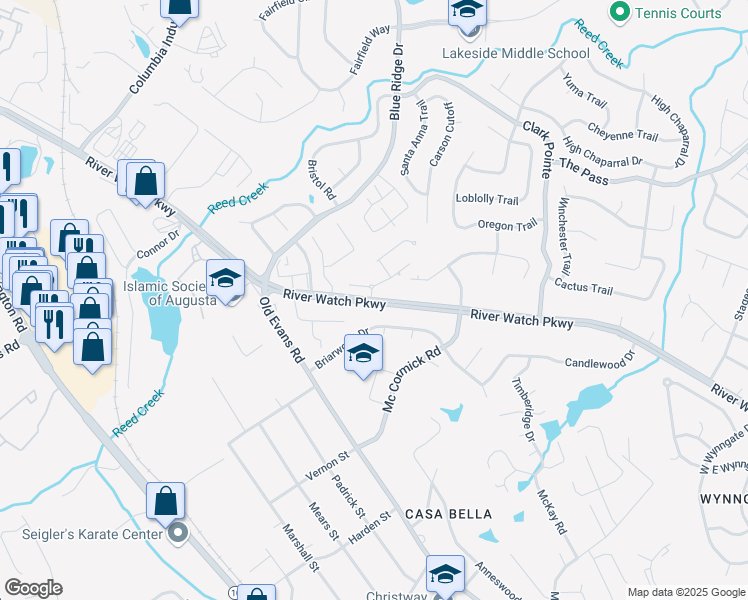 map of restaurants, bars, coffee shops, grocery stores, and more near 4087 Old Petersburg Road in Martinez