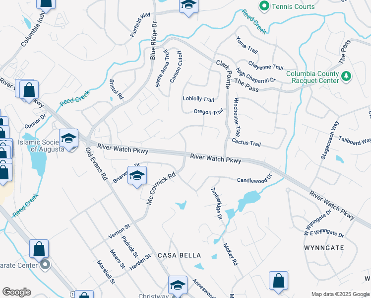 map of restaurants, bars, coffee shops, grocery stores, and more near 325 McCormick Road in Martinez