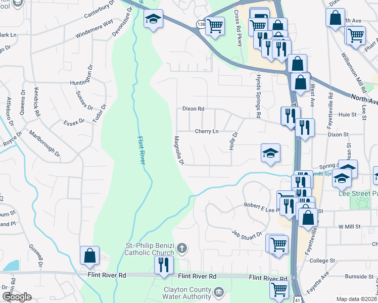 map of restaurants, bars, coffee shops, grocery stores, and more near 8337 Attica Court in Jonesboro