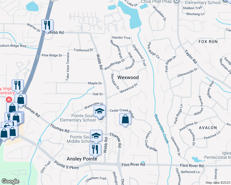 map of restaurants, bars, coffee shops, grocery stores, and more near 563 Wexwood Drive in Riverdale