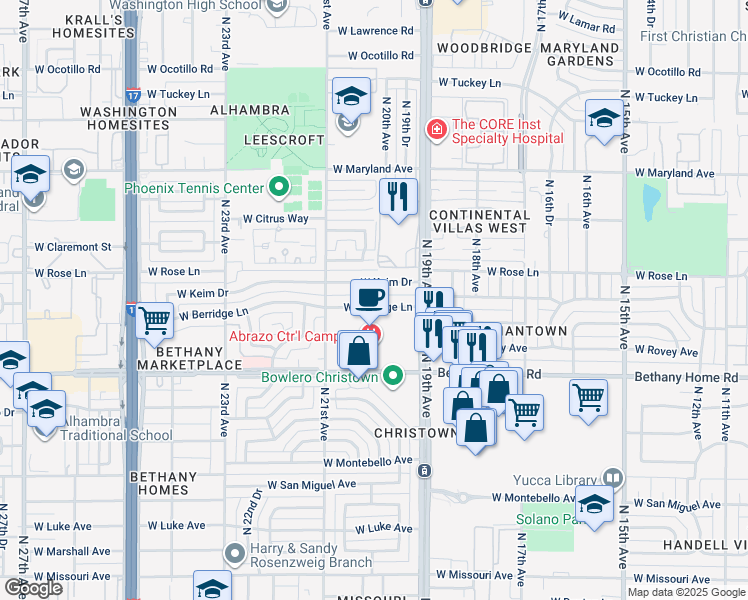 map of restaurants, bars, coffee shops, grocery stores, and more near 2014 West Berridge Lane in Phoenix