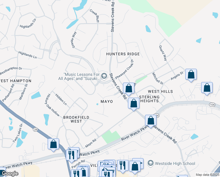 map of restaurants, bars, coffee shops, grocery stores, and more near 783 Stevens Creek Road in Augusta